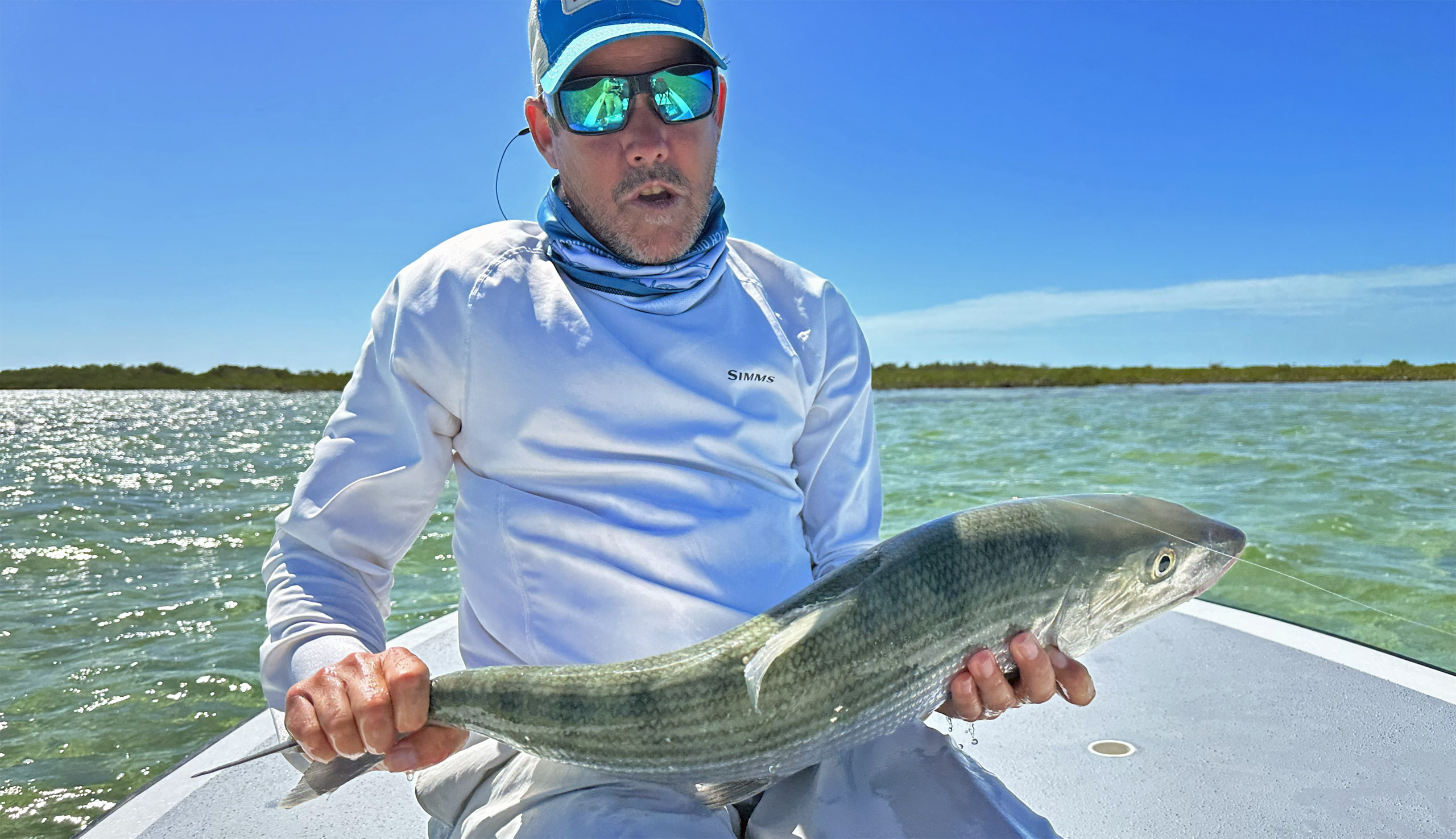 Picture of giant bonefish caught at Mars Bay Bonefish Lodge, best bahamas fly fishing lodges